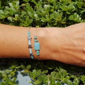 Bracelet amazonite et turquoise, pierres naturelles sur une chaîne en argent 925 rhodié