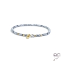 Bracelet hématite, pierre naturelle, pampille poisson en plaqué or et petit brillant en cristal, bohème, création by Alicia