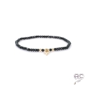 Bracelet spinelle noire, pierre naturelle, pampille croix en plaqué or, fin, bohème, création by Alicia