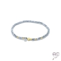 Bracelet hématite, pierre naturelle, croix en plaqué or et petit brillant en cristal, gipsy, bohème, création by Alicia