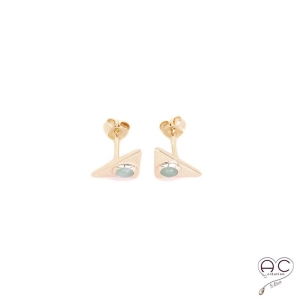 Boucles d'oreilles avec pierre naturelle aventurine sertie sur un triangle en plaqué or 