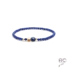 Bracelet lapis lazuli pierre naturelle, plaqué or, élastique, femme, gipsy, bohème, création 