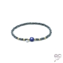 Bracelet lapis lazuli et hématite, pierre naturelle, plaqué or et petit brillant en cristal, gipsy, bohème, création by Alicia