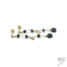 Boucles d'oreilles pierre naturelle onyx et spinelle noire sur une chaîne en plaqué or, longues