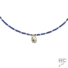 Collier lapis lazuli avec une médaille vintage croissant de lune, ras de cou, pierre naturelle et plaqué or, création