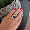 Bague ethnique lapis lazuli, anneau large ouvert en plaqué or satiné, pierre naturelle, bohéme, tendance 