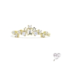 Bague étoiles et brillants en zircon serti sur argent massif doré à l\'or fin 18K, femme, fine