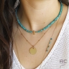 Collier turquoise aux inspirations Aztèques, ras de cou, pierre semi-précieuse et plaqué or, bohème chic, création