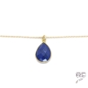 Collier pendentif lapis lazuli goutte, pierre naturelle et plaqué or, ras de cou, création