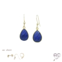 Boucles d\'oreilles lapis lazuli goutte, pierre naturelle et plaqué or, pendantes, création by Alicia