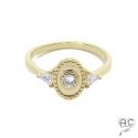 Bague fine vintage ovale en plaqué or, serti de zirconium brillant, femme