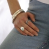 Bague anneau fin, empilable, argent 925 rhodié, serti de zirconium blanc tour complet