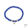 Bracelet lapis lazuli pierre naturelle, pampille arbre de vie en plaqué or, élastique, création 