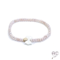 Bracelet perles d\'eau douce roses, noeud en nacre blanc et pastille en plaqué or, femme, création by Alicia