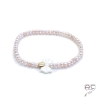 Bracelet perles d'eau douce roses, noeud en nacre blanc et pastille en plaqué or, femme, création