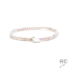 Bracelet perles d'eau douce roses, noeud en nacre blanc et pastille en plaqué or, femme, création