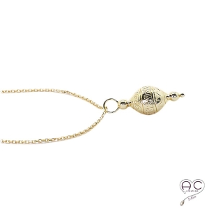 Collier pendentif toupie inspiré de l'oeuf Fabergé, plaqué or, gravé, tendance, chic