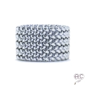 Bague YUNA anneau maille tressée souple en argent 925 rhodié, large, flexible, femme, tendance