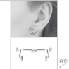 Boucles d'oreilles contours dessous lobes, demi-lune en argent 925 rhodié martelé, contour serti de zirconium brillant, femme 