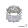 Bague dentelle anneau large serti de zirconium brillant, argent 925 rhodié, joaillerie 