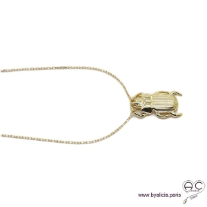 Collier pendentif SCARABÉE porte-bonheur en plaqué or, tendance, femme