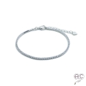 Bracelet ELFY fin, rivière avec zirconium brillant blanc serti sur argent 925 rhodié, souple, femme, joaillerie