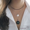 Collier pendentif rond en onyx noir et jade, en argent massif 925 serti de zircon et corail, femme, joaillerie