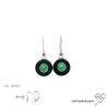 Boucles d'oreilles rond inspiration Art Déco en onyx noir et jade, argent massif 925 serti de zircon et corail, femme