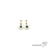 Boucles d'oreilles NAEMI ronde en plaqué or martelé avec agate vert en cabochon serti clos, pendantes , femme