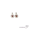 Boucles d'oreilles NAEMI ronde en plaqué or martelé avec agate rouge en cabochon serti clos, pendantes , femme