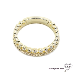 Bague anneau ajourée en plaqué or serti de zirconium brillant, empilable,  femme