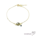 Bracelet quartz fumé ovale avec une pampille en pierre naturelle sur une chaîne en plaqué or, fait main, création by Alicia