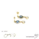 Boucles d\'oreilles labradorite, pampille médaille soleil plaqué or, pierre naturelle, fait main, création by Alicia