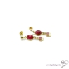 Boucles d'oreilles sillimanite rubis avec une pampille médaille soleil et pierre naturelle en plaqué or, création by Alicia