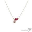 Collier sillimanite rubis, pampille médaille soleil plaqué or, pierre naturellerouge, fait main, création by Alicia