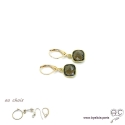 Boucles d\'oreilles quartz fumé et plaqué or, pierre naturelle marron, pendantes, fait main, création by Alicia