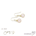Boucles d\'oreilles quartz rose et plaqué or, pierre naturelle, pendantes, fait main, création by Alicia