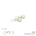 Boucles d\'oreilles pierre de lune et plaqué or, pierre naturelle, pendantes, fait main, création by Alicia