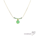 Collier chrysoprase entouré des petites rubis zoïsite sur une chaîne en plaqué or, ras de cou, fait main, création by Alicia