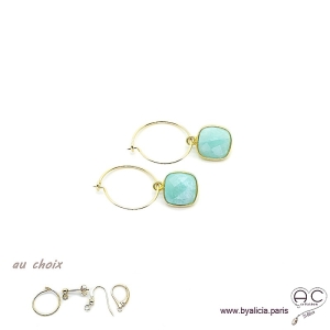Boucles d'oreilles amazonite et plaqué or, pierre naturelle, pendantes, création by Alicia