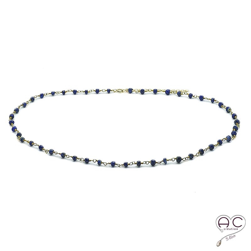 Collier fin avec lapis lazuli sur une chaîne en plaqué or, ras de cou, création by Alicia 