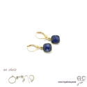 Boucles d\'oreilles lapis lazuli et plaqué or, pierre naturelle bleue, pendantes, création by Alicia
