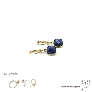 Boucles d'oreilles lapis lazuli et plaqué or, pierre naturelle, pendantes, création by Alicia