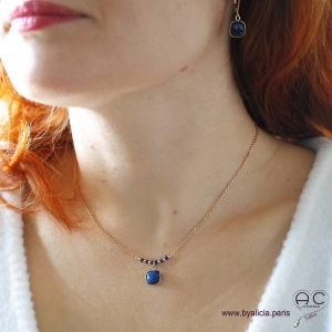 Boucles d'oreilles lapis lazuli et plaqué or, pierre naturelle, pendantes, création by Alicia