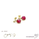 Boucles d\'oreilles indien rubis sillimanite rouge et plaqué or, pierre naturelle, pendantes, création by Alicia