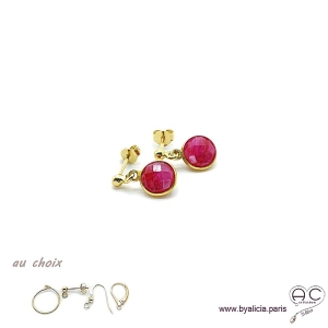 Boucles d'oreilles sillimanite rouge et plaqué or, pierre naturelle, pendantes, création by Alicia