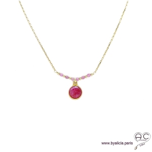 Collier indien rubis entouré des petites rubis sur une chaîne en plaqué or, ras de cou, fait main, création by Alicia