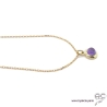 Collier pendentif avec améthyste en cabochon, pierre naturelle violet ovale, plaqué or, ras de cou, femme