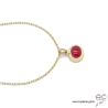 Collier pendentif avec rubis en cabochon, pierre naturelle rouge, ovale, plaqué or, ras de cou, femme