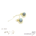 Boucles d\'oreilles avec labradorite en cabochon, pierre naturelle, ovale, plaqué or, pendantes, femme